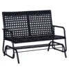 Outsunny Patio 2-Person Wicker Glider Bench Rocking Chair, Outdoor All-Hand Woven PE Rattan Loveseat W/ Ergonomic Design Rocking System For Patio, Garden, Porch, Lawn, Black