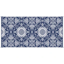 Outsunny Reversible Outdoor Rug Carpet, 9' X 18' Waterproof Plastic Straw Rug, Portable RV Camping Rugs With Carry Bag, Large Floor Mat For Backyard, Deck, Picnic, Beach, Blue & White Floral -Outsunny ema3d618577274337
