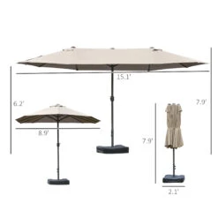 Outsunny Patio Umbrella 15' Steel Rectangular Outdoor Double Sided Market With Base, UV Sun Protection & Easy Crank For Deck Pool Patio, Coffee -Outsunny esQ8e71832006dd68