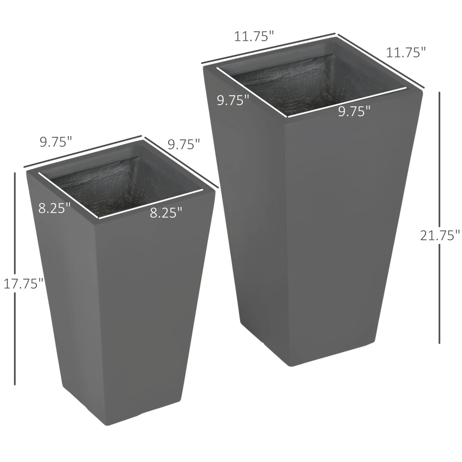Outsunny 2-Pack Outdoor Planter Set, MgO Flower Pots With Drainage Holes, Durable & Stackable Plant Pot, 22in & 18in, For Entryway, Patio, Yard, Garden, Gray 3 Outsunny 2-Pack Outdoor Planter Set, MgO Flower Pots With Drainage Holes, Durable & Stackable Plant Pot, 22in & 18in, For Entryway, Patio, Yard, Garden, Gray - Image 3
