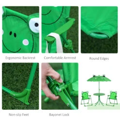 Outsunny Folding Kids Table And Chair Set, Picnic Table With Frog Pattern Removable & Height Adjustable Sun Umbrella For Garden, Backyard, Green -Outsunny eyPdf8181ae087a39