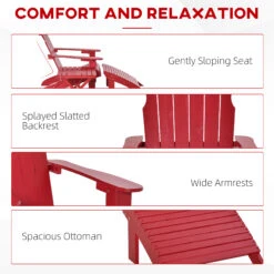 Outsunny 3-Piece Folding Adirondack Chair With Ottoman And Side Table, Outdoor Wooden Fire Pit Chairs W/ High-back, Wide Armrests For Patio, Backyard, Garden, Lawn Furniture, Red -Outsunny f5A88c187467808fb