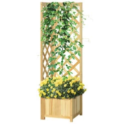 Outsunny Wooden Raised Garden Bed, Planter With Trellis For Vine Climbing And Vegetables, Herbs, And Flowers Growing