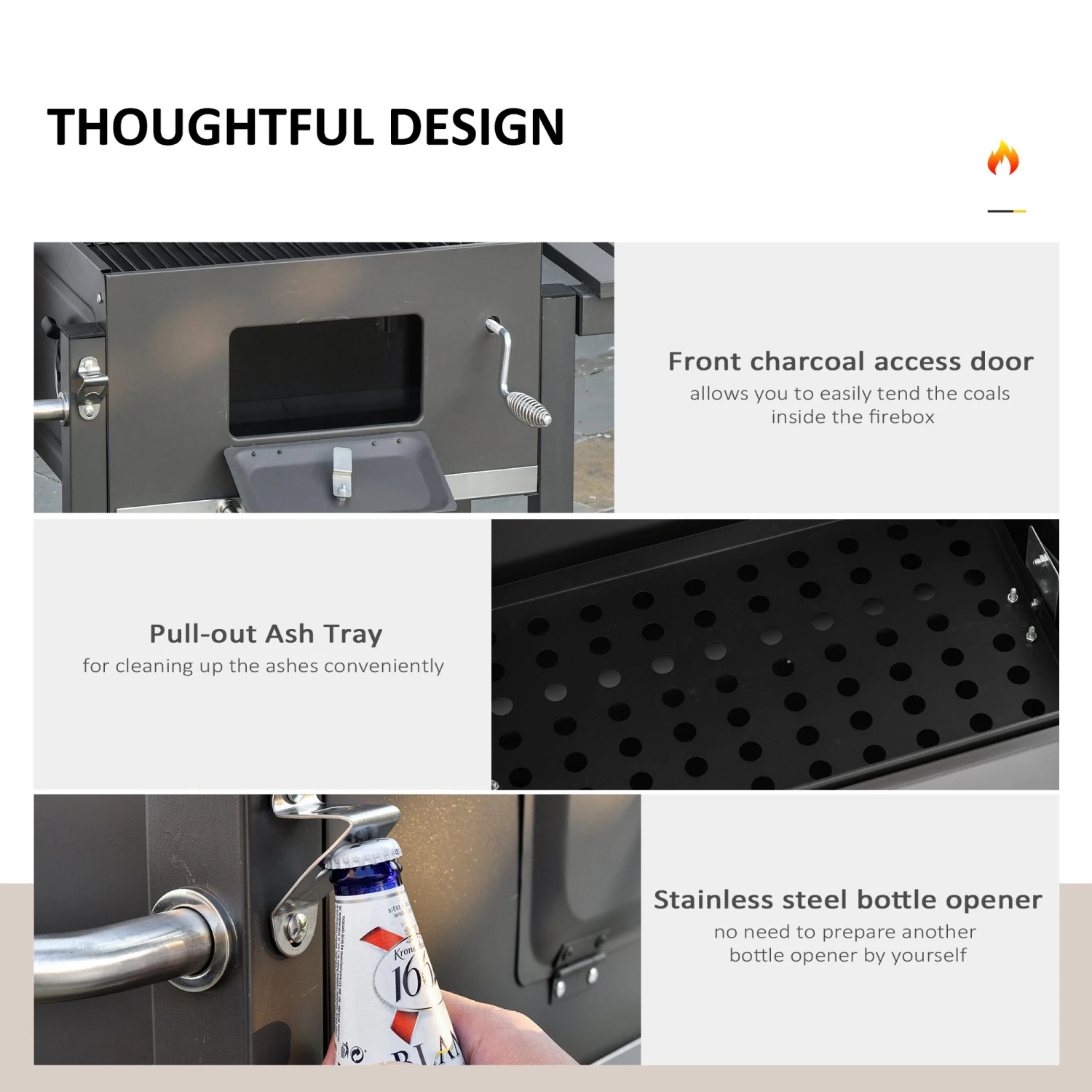 Outsunny 45" Charcoal BBQ Grill And Smoker Combo Outdoor Portable Trolley Camping Picnic Backyard With Side Shelf, Grey 7 Outsunny 45" Charcoal BBQ Grill And Smoker Combo Outdoor Portable Trolley Camping Picnic Backyard With Side Shelf, Grey - Image 7