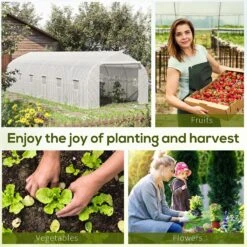 Outsunny 26' X 10' X 7' Walk-In Greenhouse Tunnel, Large Gardening Plant Hot House With Zipper Doors For Backyard, White -Outsunny fAMb1017f2768bf5d