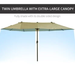 Outsunny Patio Umbrella 15ft Double-Sided Outdoor Market Extra Large Umbrella With Crank Handle For Deck, Lawn, Backyard And Pool, Tan -Outsunny fDja0918320009119