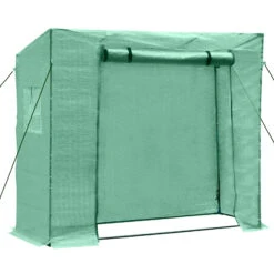 Outsunny 79" X 29" X 66" Walk-in Garden Greenhouse, Outdoor Portable Hot House With Roll-Up Door And Two Windows, Deep Green