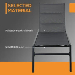 Outsunny Outdoor Chaise Lounge With Wheels, Five Position Recliner For Sunbathing, Suntanning, Steel Frame, Breathable Fabric For Beach, Yard, Patio, Gray -Outsunny fHga09188d32b70e1
