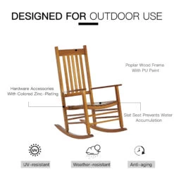 Outsunny Outdoor Rocking Chair, Wooden Rocking Patio Chairs With Rustic High Back, Slatted Seat And Backrest For Indoor, Backyard, Garden, Natural -Outsunny fIA88c17fe800e1be