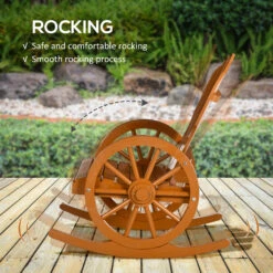 Outsunny Wooden Rocking Chair, Adirondack Rocker Chair W/ Slatted Design And Oversized Back, Outdoor Rocking Chair With Wagon Wheel Armrest For Porch, Poolside, And Garden, Teak -Outsunny fIna09188d22b0dca