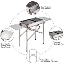 Outsunny 22" Charcoal Barbecue Grill Stainless Steel Portable BBQ Grill Kebab Barbecue Charcoal Stainless Steel Smoker -Outsunny fLg3f117e677ac4f4