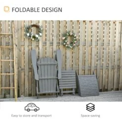 Outsunny 3-Piece Folding Adirondack Chair With Ottoman And Side Table, Outdoor Wooden Fire Pit Chairs W/ High-back, Wide Armrests For Patio, Backyard, Garden, Lawn Furniture - Gray -Outsunny fN9d8517e6c57d1d6