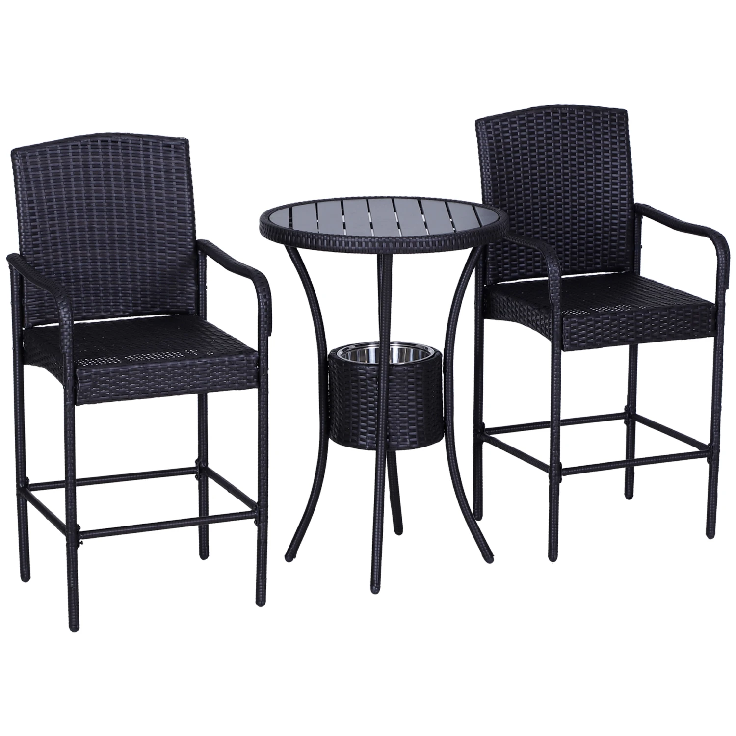 Outsunny Rattan Wicker Bar Set For 3 PCS With Ice Buckets, Patio Furniture With 1 Bar Table And 2 Bar Stools For Poolside, Backyard, Porches 1 Outsunny Rattan Wicker Bar Set For 3 PCS With Ice Buckets, Patio Furniture With 1 Bar Table And 2 Bar Stools For Poolside, Backyard, Porches
