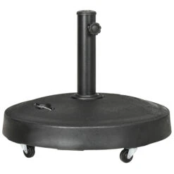 Outsunny 52lbs Resin Patio Umbrella Base With Wheels And Retractable Handles, 20.75" Round Outdoor Umbrella Stand Holder For Parasol Poles 1.5" - 1.9" Dia, Black