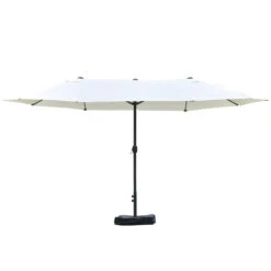 Outsunny Patio Umbrella 15' Steel Rectangular Outdoor Double Sided Market With Base, UV Sun Protection & Easy Crank For Deck Pool Patio, Beige