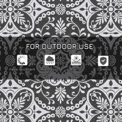 Outsunny Reversible Outdoor Rug Carpet, 9' X 18' Waterproof Plastic Straw Rug, Portable RV Camping Rugs With Carry Bag, Large Floor Mat For Backyard, Deck, Picnic, Beach, Gray & White Floral -Outsunny fX9b10187bb1342c6