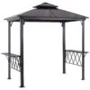 Outsunny Outside Porch BBQ Cooking Pergola Canopy W/ 6 Hooks For Utensils & Double Venting Roof