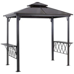 Outsunny Outside Porch BBQ Cooking Pergola Canopy W/ 6 Hooks For Utensils & Double Venting Roof