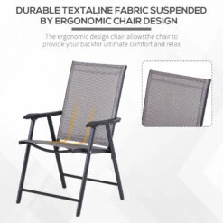 Outsunny Set Of 4 Patio Folding Chairs, Stackable Outdoor Sling Patio Dining Chairs With Armrests For Lawn, Camping, Dining, Beach, Metal Frame, No Assembly, Gray 18 Outsunny Set Of 4 Patio Folding Chairs, Stackable Outdoor Sling Patio Dining Chairs With Armrests For Lawn, Camping, Dining, Beach, Metal Frame, No Assembly, Gray -Outsunny fcja0917f73ce43ea