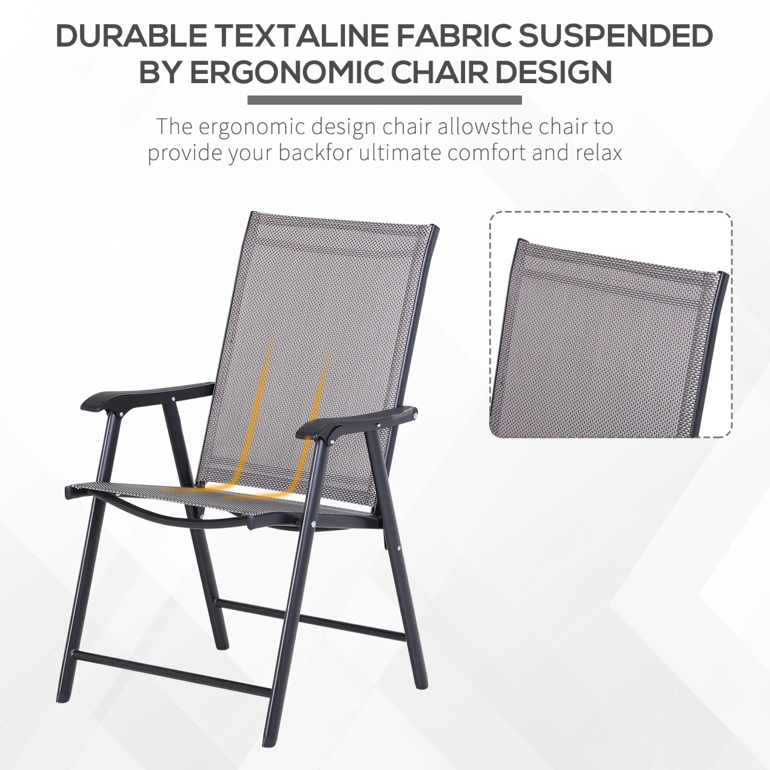 Outsunny Set Of 4 Patio Folding Chairs, Stackable Outdoor Sling Patio Dining Chairs With Armrests For Lawn, Camping, Dining, Beach, Metal Frame, No Assembly, Gray 4 Outsunny Set Of 4 Patio Folding Chairs, Stackable Outdoor Sling Patio Dining Chairs With Armrests For Lawn, Camping, Dining, Beach, Metal Frame, No Assembly, Gray - Image 4
