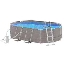 Outsunny 14' X 10' X 3' Above Ground Swimming Pool, Non-Inflatable Rectangular Steel Frame Pool With Filter Pump, Safety Ladder For 1-6 People, Gray