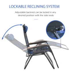 Outsunny Foldable Outdoor Lounge Chair With Footrest, Oversized Padded Zero Gravity Lounge Chair With Headrest, Cup Holders, Armrests, For Camping, Lawn, Garden, Pool, Blue -Outsunny fmr09017e6831d5eb