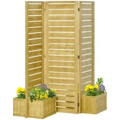 Outsunny Wood Privacy Screen W/ 4 Planter Box, Raised Bed W/ 3 Panels & Drainage Holes 24 Outsunny Wood Privacy Screen W/ 4 Planter Box, Raised Bed W/ 3 Panels & Drainage Holes -Outsunny foH1fe17e69a004bc