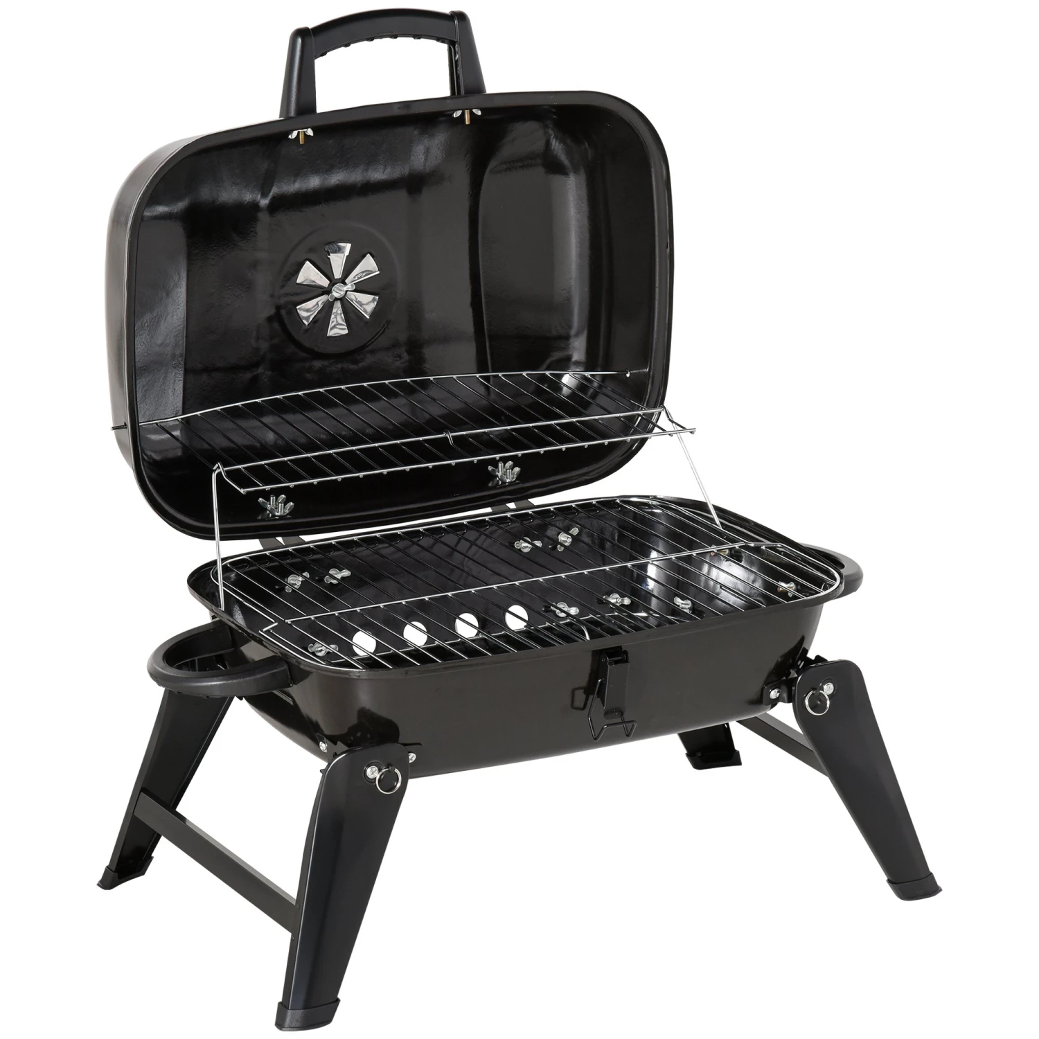 Outsunny 14" Portable Charcoal Grill, Tabletop Small BBQ Grill For Outdoor Cooking, Camping, Tailgating, Enamel Coated, Vent, Folding Legs, Black 1 Outsunny 14" Portable Charcoal Grill, Tabletop Small BBQ Grill For Outdoor Cooking, Camping, Tailgating, Enamel Coated, Vent, Folding Legs, Black