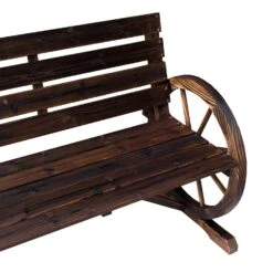 Outsunny Wooden Wagon Wheel Bench, Rustic Outdoor Patio Furniture, 2-Person Seat Bench With Backrest, Carbonized -Outsunny fthc0217e677ab805