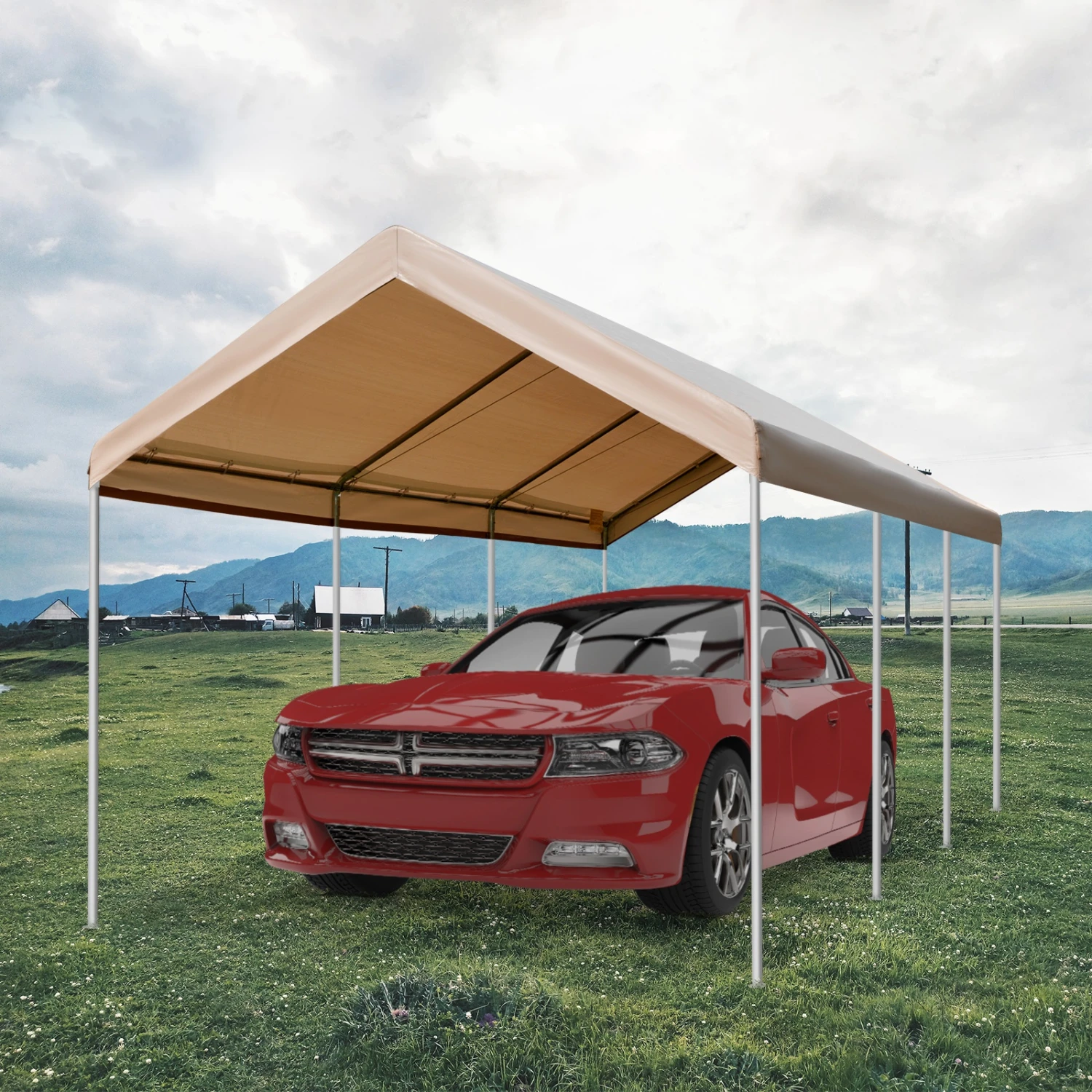 Outsunny 10' X 20' Heavy Duty Outdoor Carport Awning/Canopy With Weather-Fighting Material & Anchor Kit, Brown 2 Outsunny 10' X 20' Heavy Duty Outdoor Carport Awning/Canopy With Weather-Fighting Material & Anchor Kit, Brown - Image 2