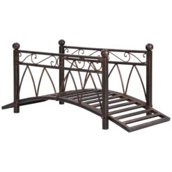Outsunny 3.3' Classic Garden Bridge Metal Arch Zen Footbridge With Safety Siderails, Decorative Footbridge, Delicate Scrollwork & Corner Spheres For Stream, Fish Pond, Black