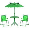 Outsunny Folding Kids Table And Chair Set, Picnic Table With Frog Pattern Removable & Height Adjustable Sun Umbrella For Garden, Backyard, Green