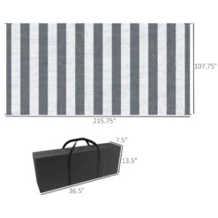 Outsunny Reversible Outdoor Rug Carpet, 9' X 18' Waterproof Plastic Straw Rug, Portable RV Camping Rugs With Carry Bag, Large Floor Mat For Backyard, Deck, Picnic, Beach, Gray & White Striped -Outsunny g6Fc17188a2acf149