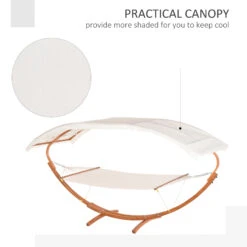 Outsunny Outdoor Hammock With Stand & Accessories, Heavy Duty Wooden Frame, Extra Large Sun Shade Canopy, Indoor Outside Boho Style Nap Bed, Natural Cotton, White -Outsunny g7me7517e69e94d15