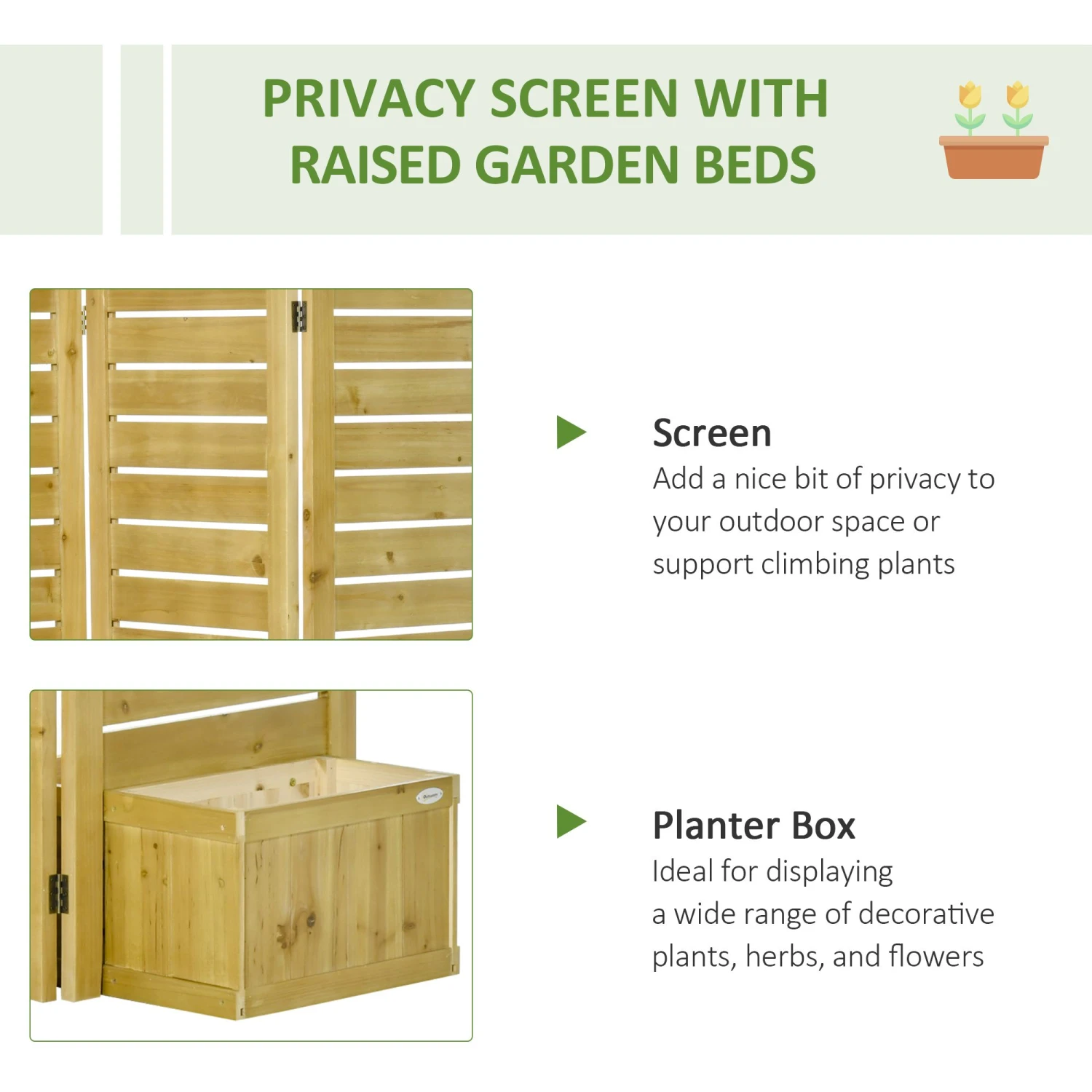 Outsunny Wood Privacy Screen W/ 4 Planter Box, Raised Bed W/ 3 Panels & Drainage Holes 7 Outsunny Wood Privacy Screen W/ 4 Planter Box, Raised Bed W/ 3 Panels & Drainage Holes - Image 7