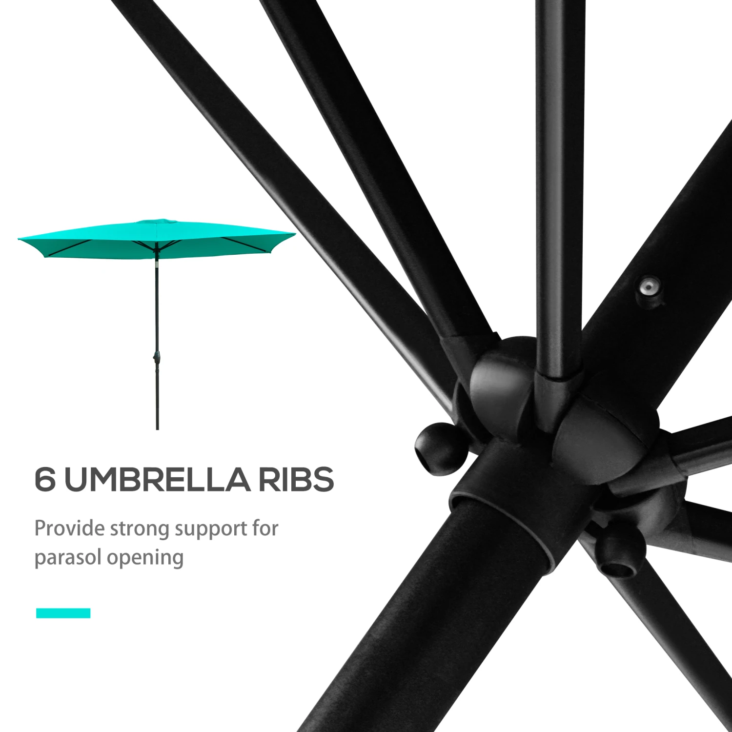 Outsunny 6.5' X 10' Rectangular Market Umbrella, Patio Outdoor Table Umbrella With Crank And Push Button Tilt, Teal 7 Outsunny 6.5' X 10' Rectangular Market Umbrella, Patio Outdoor Table Umbrella With Crank And Push Button Tilt, Teal - Image 7