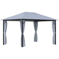 Outsunny 10' x 13' Patio Gazebo, Aluminum Frame, Outdoor Gazebo Canopy Shelter With Netting & Curtains, Garden, Lawn, Backyard And Deck, Gray