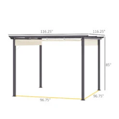 Outsunny 10' X 10' Retractable Pergola Canopy, Patio Gazebo, Sun Shelter With Aluminum Frame For Outdoors, Cream White -Outsunny gUIc171815d91a26c
