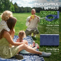 Outsunny Reversible Outdoor Rug Carpet, 9' X 12' Waterproof Plastic Straw Rug, Portable RV Camping Rugs With Carry Bag, Large Floor Mat For Backyard, Deck, Picnic, Beach, Blue & White Floral -Outsunny gXK7561855b40d539