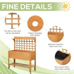 Outsunny 41"x18"x53" Elevated Garden Raised Bed With Shelf And Wheels Solid Wood Planter Flower Herb Boxes For Vegetables Flower Outdoor/Indoor - Brown -Outsunny gjn0d217ef634e681