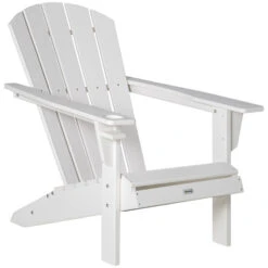 Outsunny Adirondack Chair With Cup Holder, All Weather Patio Chair HDPE Lounger, Fire Pit Seating High Back And Wide Seat For Outdoor, Backyard, Garden, Deck, Lawn, White