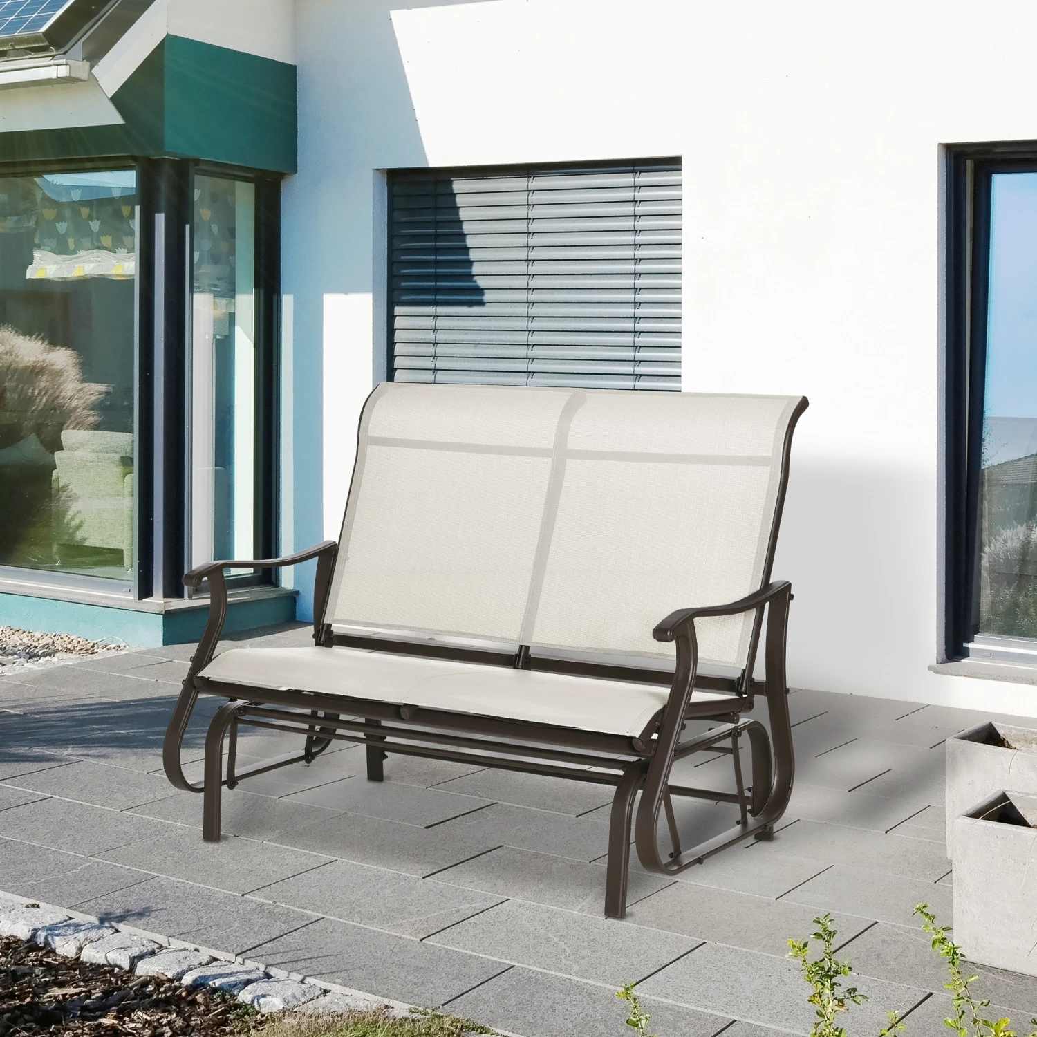 Outsunny 2-Person Outdoor Glider Bench,Patio Glider Loveseat Chair With Powder Coated Steel Frame,2 Seats Porch Rocking Glider For Backyard, Lawn, Garden And Porch, Cream White 8 Outsunny 2-Person Outdoor Glider Bench,Patio Glider Loveseat Chair With Powder Coated Steel Frame,2 Seats Porch Rocking Glider For Backyard, Lawn, Garden And Porch, Cream White - Image 8