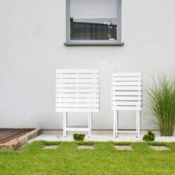 Outsunny 3-Piece Pine Wood Bistro Set, Foldable Patio Furniture With 2 Folding Chairs And Square Coffee Table, Slatted Finish, For Backyard, Balcony, Deck, White -Outsunny gso756180fa4b1db0