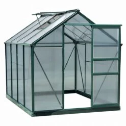 Outsunny 6' X 8' X 7' Polycarbonate Greenhouse Walk-in Plant Greenhouse For Backyard/Outdoor Use With Window And Door, Aluminum Frame, PC Board