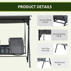 Outsunny 2 Person Porch Swing With Canopy, Covered Patio Swing With Pivot Storage Table, Cup Holder, & Adjustable Overhead Canopy, Grey -Outsunny h6K75617f9b957d09