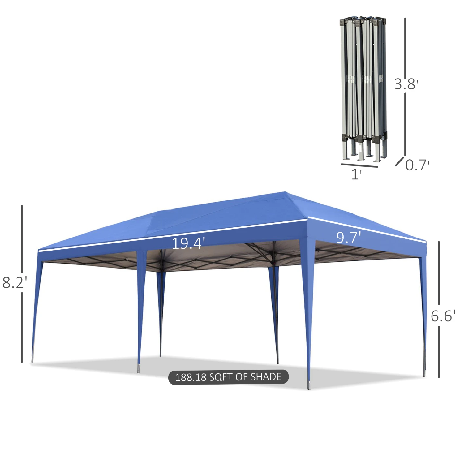 Outsunny Canopy Tent 10' X 20' Easy Pop Up Canopy Party Tent With 2-Tier Roof - Blue 3 Outsunny Canopy Tent 10' X 20' Easy Pop Up Canopy Party Tent With 2-Tier Roof - Blue - Image 3