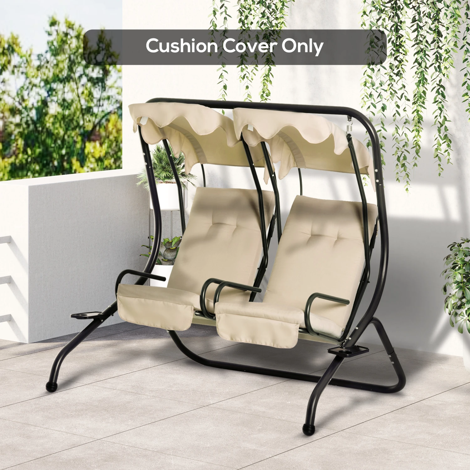 Outsunny Outdoor Porch Swing Cushions With Seat & Tufted Back, Backrest Ties, Set Of 2 Replacement Cushions For Patio Furniture, Beige 2 Outsunny Outdoor Porch Swing Cushions With Seat & Tufted Back, Backrest Ties, Set Of 2 Replacement Cushions For Patio Furniture, Beige - Image 2