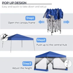 Outsunny Slant Leg Pop Up Canopy Tent With Netting And Carry Bag, Instant Sun Shelter, Tents For Parties, Height Adjustable, For Outdoor, Garden, Patio, (11.5'x11.5' Base / 10'x10' Top), Blue -Outsunny hEH88c1811fb9e68b