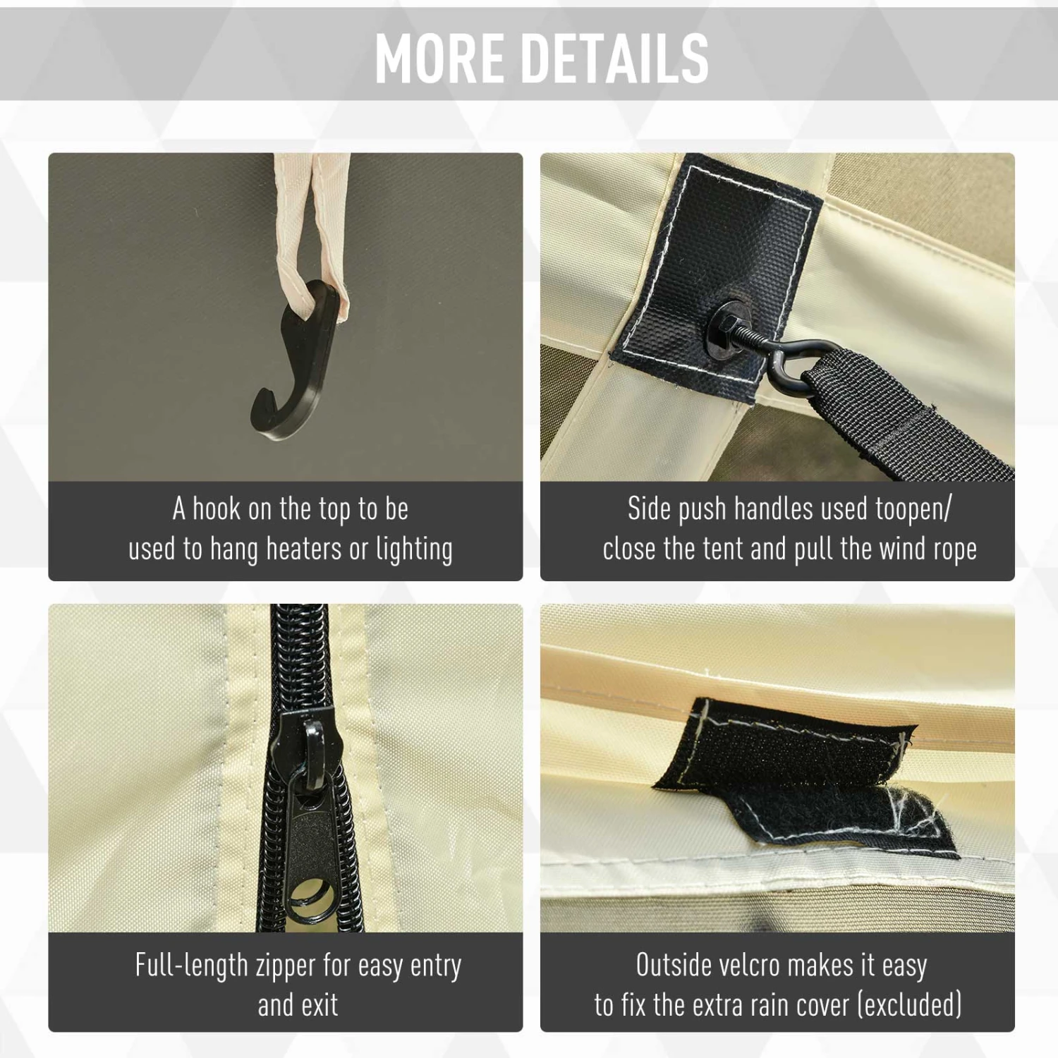 Outsunny Pop Up Camping Canopy Gazebo Screen Shelter Tent With Single Person Easy Set-Up, Ventilating Mesh, Portable Carry Bag For Outdoor Camping Party Event, 7x7FT, Beige 7 Outsunny Pop Up Camping Canopy Gazebo Screen Shelter Tent With Single Person Easy Set-Up, Ventilating Mesh, Portable Carry Bag For Outdoor Camping Party Event, 7x7FT, Beige - Image 7