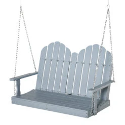Outsunny 2-Seater Outdoor Patio Swing Bench With Wooden Build, Water-Fighting Protection & Classic Style, Grey